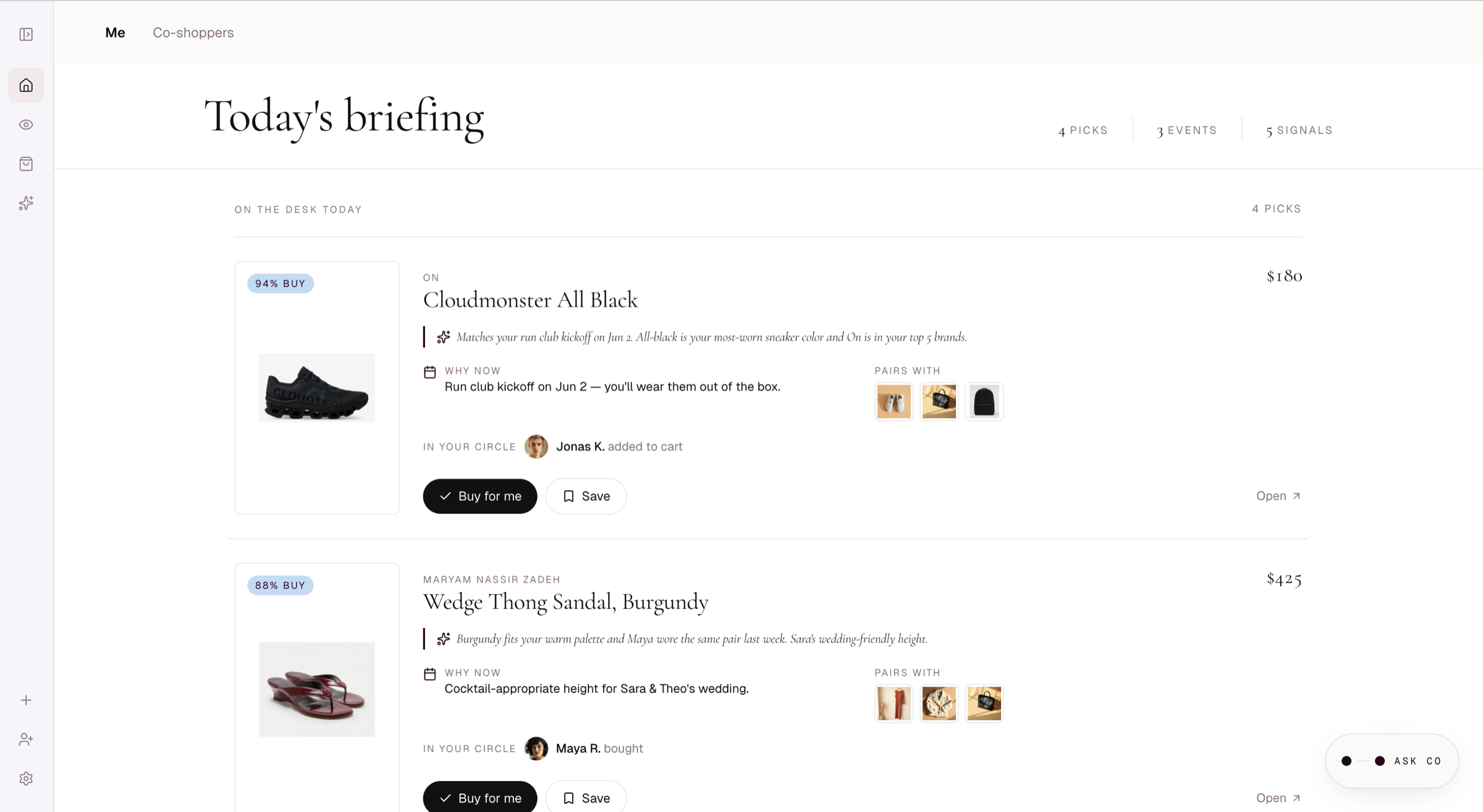 Co-Shopper Home Interface